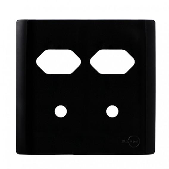 Placa p/ 2 Tomadas + 2 Furos 4x4 - Novara Preto brilhante 